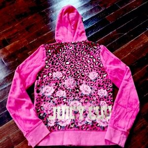 Juicy Couture RARE Rose Velour Zip Up LEPARD AND ROSES